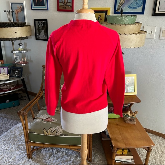 SOLD SOLD Vintage 1950s Sweater Red Orange Cardigan M L Pinup Rockabilly 50s - Picture 7 of 8